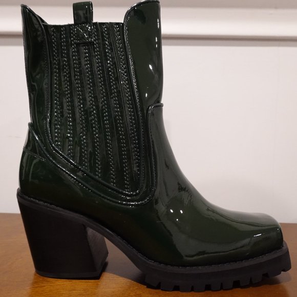 NWOT Free People Jeffrey Campbell Sabine Chelsea Boots Dark Green Patent US 10 - Picture 9 of 10